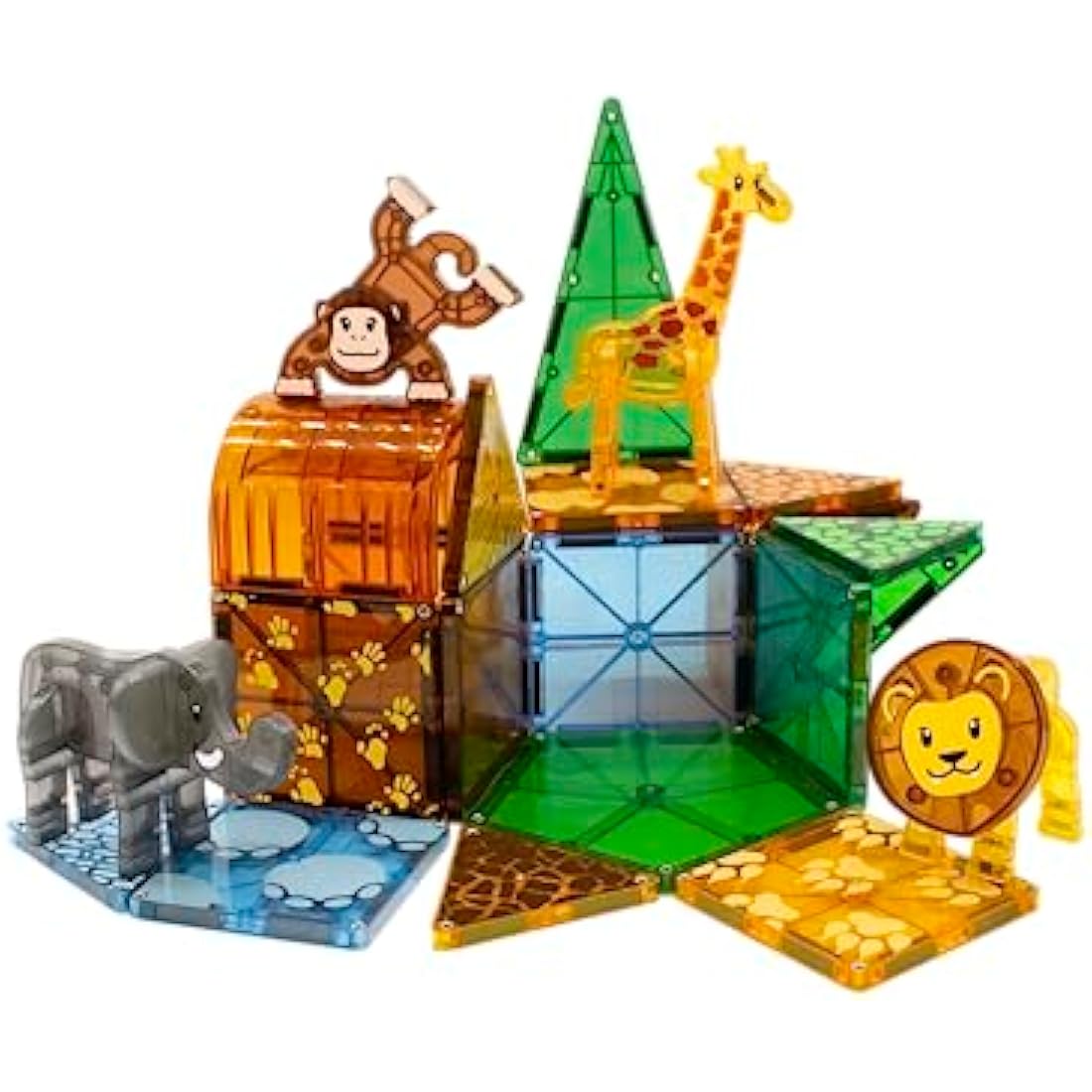 Magna-Tiles Safari Animals 25-Piece Set - 3D magnetic building tiles, Clear Colors
