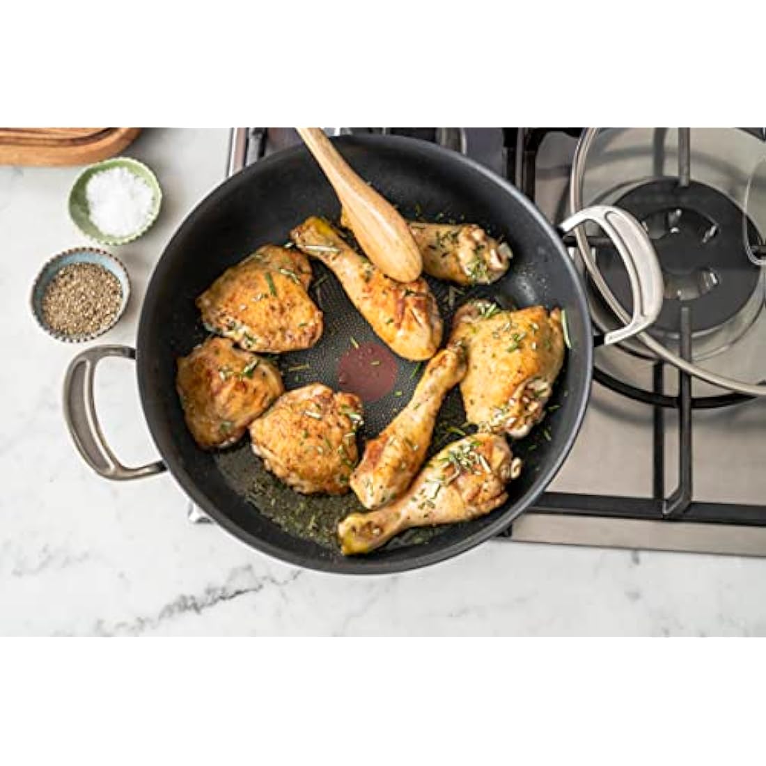 Tefal Jamie Oliver Cook's Classics Hard Anodized Shallow Pot, 30 cm, 5.4L, Non-Stick Coating, Heat Indicator, Riveted Handle, Oven-Safe Kitchen Pan, All hobs Compatible Including Induction, H9129943