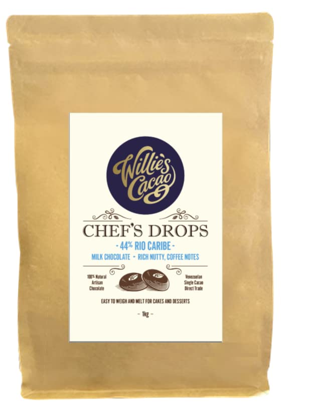 Willie's Cacao - Rio Caribe 44% Milk Chocolate Chef's Drops 1kg - Couverture Chocolate with rich nutty, coffee notes - For cooking & baking
