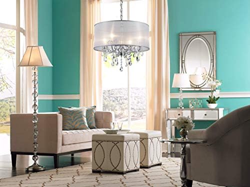 BESTIER Modern Elegant Crystal Pendant Drum Chandelier 4 Light Chrome Lighting Fixture LED Ceiling Light Dia 48 cm x H 45 cm