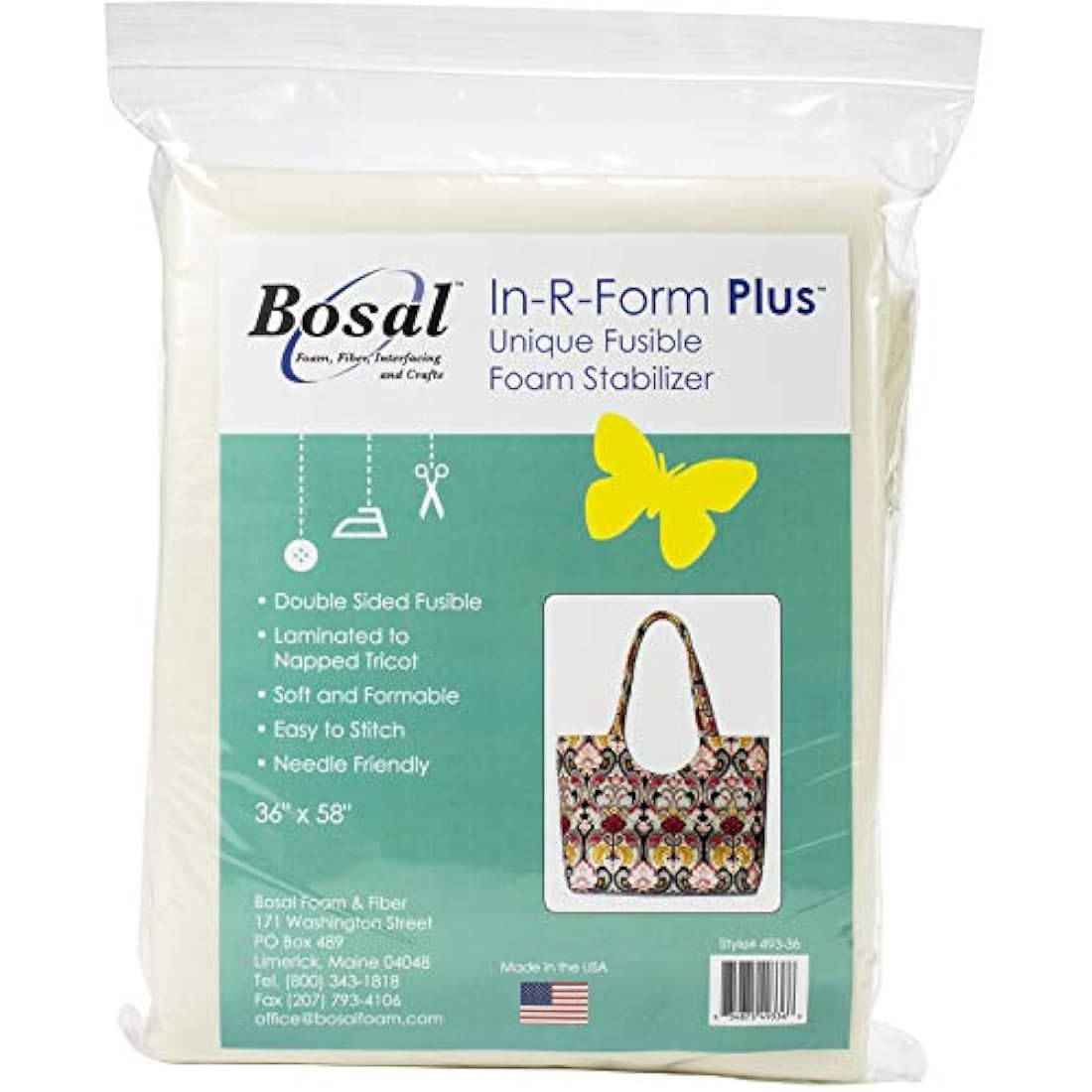 Bosal InRForm Plus Unique Fusible Foam Stabilizer36-inch x 5 8-inch, Acrylic, White, 36 x 58