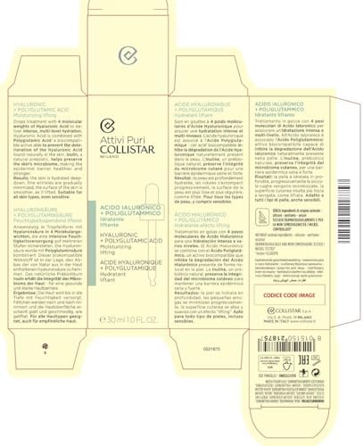 Collistar Attivi PUri Hyaluronic Acid + Polyglutamic Acid Moisturising Lifting Treatment Drops Deep Moisturise, Tightens and Reduces Wrinkles 30ml