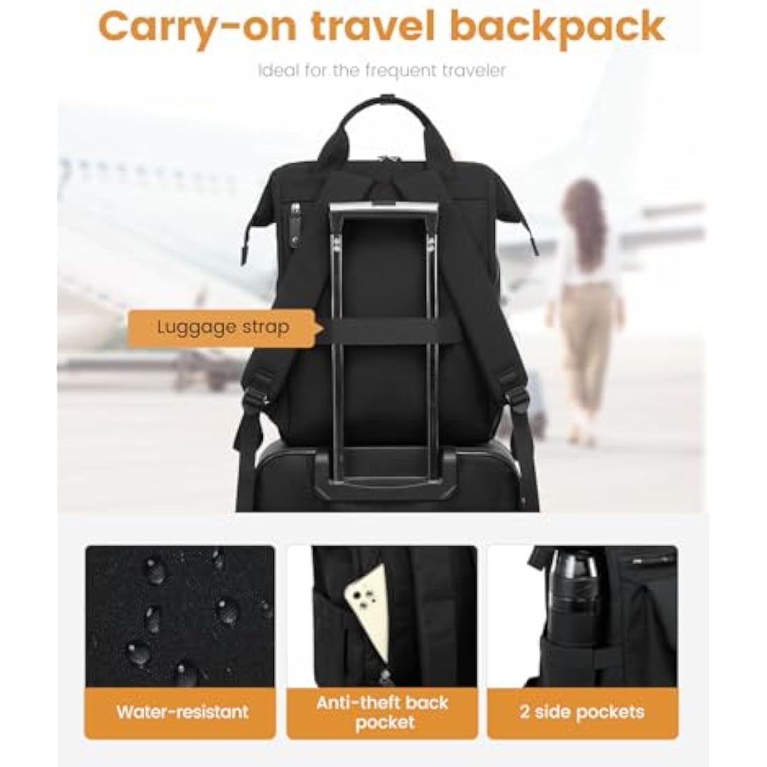LOVEVOOK Laptop Backpack Women 17inch, School Bag, Large Backpack Womens For College University Travel Work With Electronics Organizer Bag, Water-resistant Rucksack Bags With USB Charging Port, Black