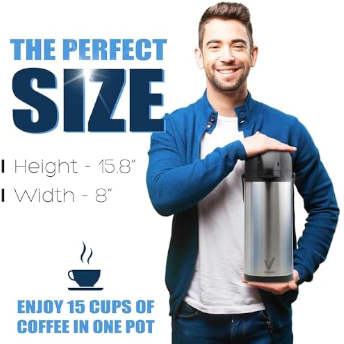 Vondior Thermal Coffee Carafe Jugs 1.9L, Insulated Pump Coffee Pot Stainless Steel, Vacuum Jug Teapot for Hot/Cold Water, Party Chocolate Drinks