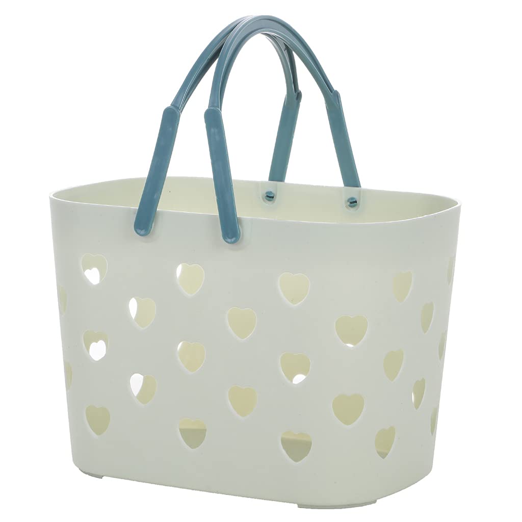 WE-HYTRE Portable Heart Shaped Plastic Storage Basket Organizer Bin for Shower, Kitchen, Bathroom & Pantry - Blue, Grey, Green, Pink