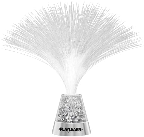 Playlearn Fibre Optic Colour Changing Lamp, Crystal Filled Base - 4 Colours Battery Operated, For Kids, Adults - 13 Inch Mood Novelty Lamp Bedroom or Table Decoration