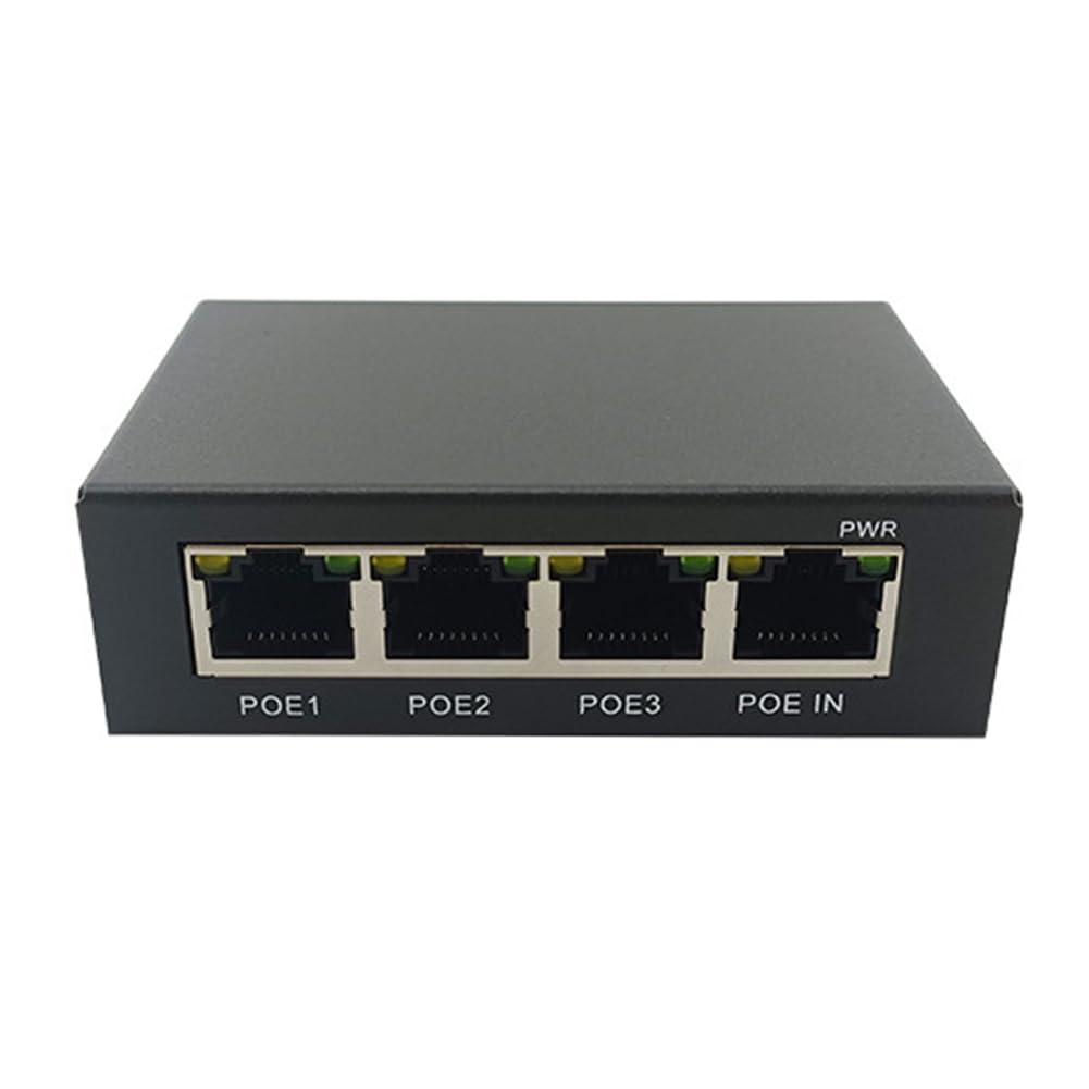 DHYAWUER 1 PCS 4 Port Gigabit POE Extender 100/1000M Network Switch Extender Black Metal IEEE802.3Af/At Plug&Play for PoE Switch NVR IP Camera AP