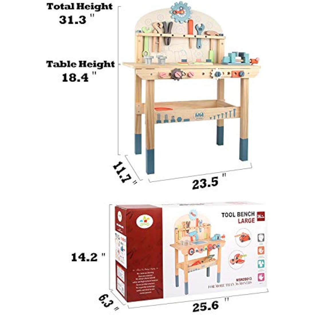 Tool Bench for Kids Toy Play Workbench Wooden Tool Bench Workshop Workbench with Tools Set Wooden Construction Bench Toy for 3 4 5 Year Old Boys Girls