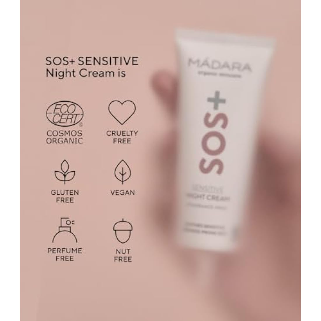 MÁDARA Organic Skincare | SOS+ SENSITIVE Night Cream, 70ml – Calming Moisture For Sensitive, Redness-prone Complexions, Dermatologically Proven to Soothe Redness, Fragrance And Colourant-free