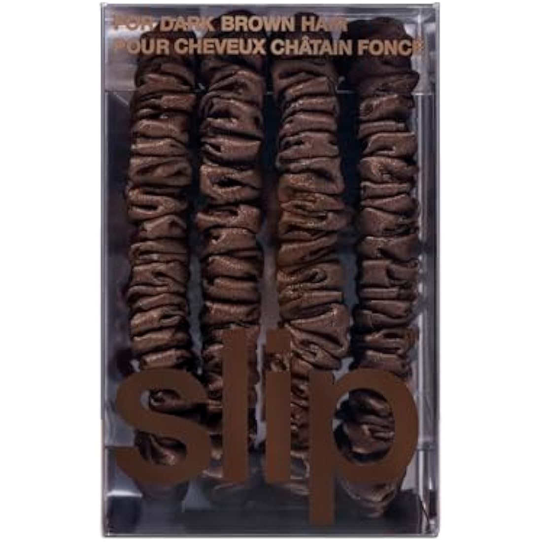 slip Skinny Brown Scrunchies - Back to Basics - Anti-Crease, Anti-Breakage Slipsilk Design Protects Delicate Hair - Includes 4 Pure Silk Scrunchies - 4 Pack