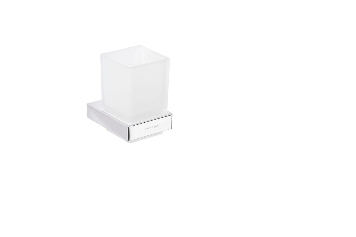 Sagittarius One 70S1 Wall-Mounted Toothbrush Holder ? Chrome Organizer with Removable Glass Cup, Space-Saving & Durable Bathroom Accessory