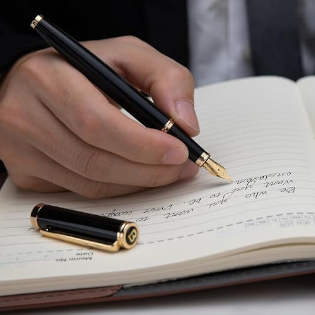 Black Fountain Pen,Stunning Luxury Pen,24K Gilded Nib(Fine),Gorgeous 24K Gold Finish,German Schneider Ink Converter,Trustworthy Pen Gift for Men&Women-Elegant, Reliable,Nice Pen for Writing