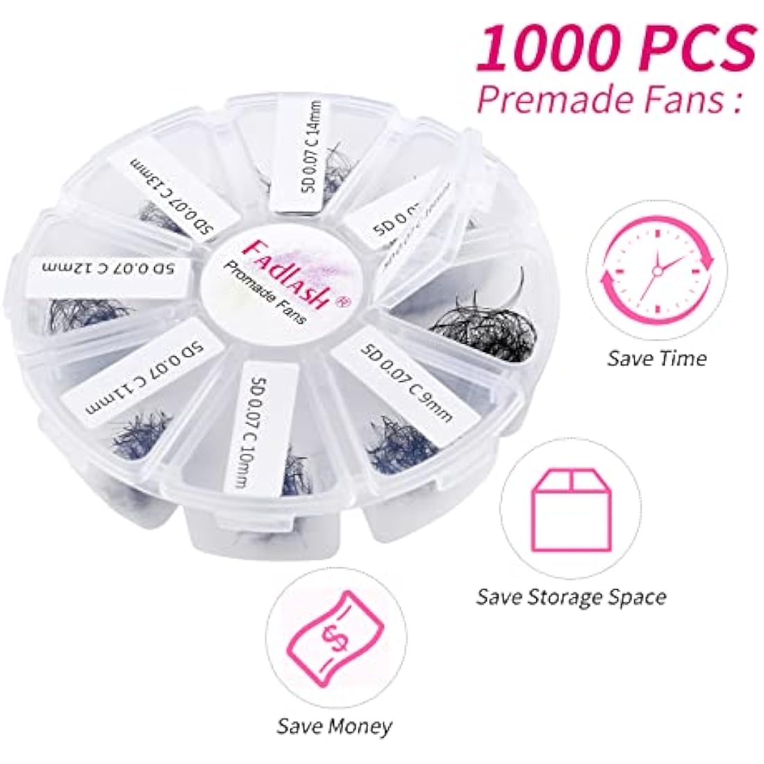 Premade Volume Eyelash Extensions 5D 0.07 C Curl 1000pcs Russian Lashes 9-16mm Mixed Tray Pre-Made Russian Lashes Handmade Promade Loose Fans