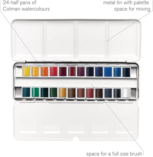 Winsor & Newton, Cotman Watercolour, 'Complete Travel Tin' , 24 x Half Pans
