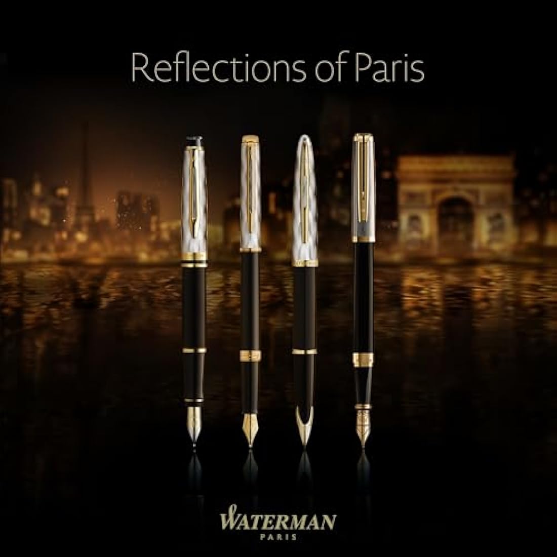 Waterman Expert Fountain Pen | Metal & Black Lacquer with Gold trim & Chiselled cap | Stainless steel Medium Nib | Blue Ink | Gift Box