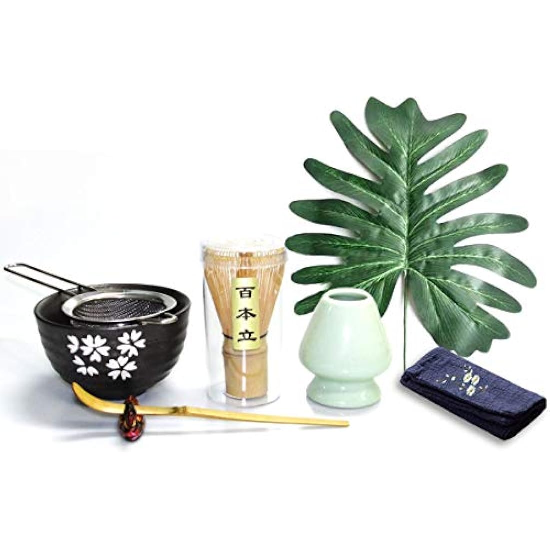 Artcome Japanese Matcha Tea Set, Matcha Whisk, Traditional Scoop, Matcha Bowl, Ceramic Whisk Holder, Handmade Matcha Ceremony Kit for Traditional Japanese Tea Ceremony (7 Pcs)