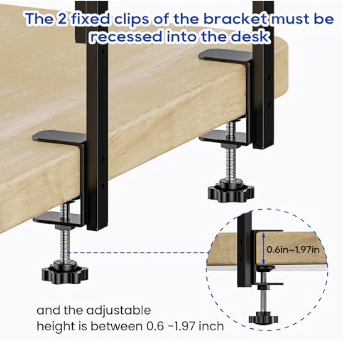 THYGIFTREE Clamp On Desk Shelf 2-Tier, Wood Shelving Unit for Office Gaming Accessories, Tabletop Book Storage Rack, Shelf for Top of Desk, Brown