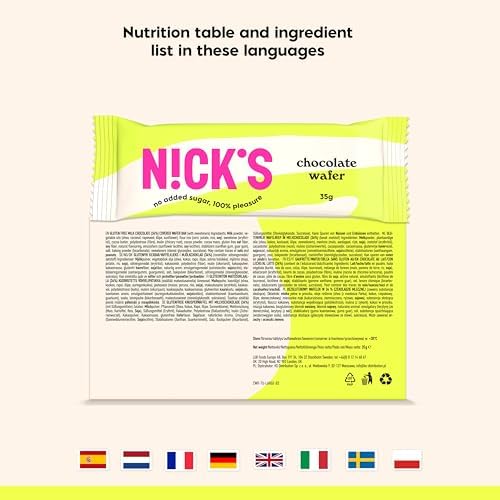 NICKS Chocolate Wafer Bars, Low Carb Biscuits Candy Snack Bar, 165 Calories, No Added Sugar Gluten Free Sweets (Multipack 24x35g)