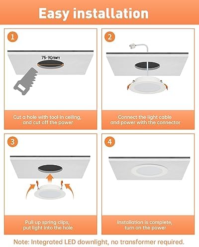 Tomosu LED Downlights for Ceiling Cool White 6000K 5W 450LM, AC 220-240V, Cut Φ75-90mm, 24mm Ultra Slim LED Recessed Ceiling Lights, IP44 Spotlights for Bathroom, 20 Pack