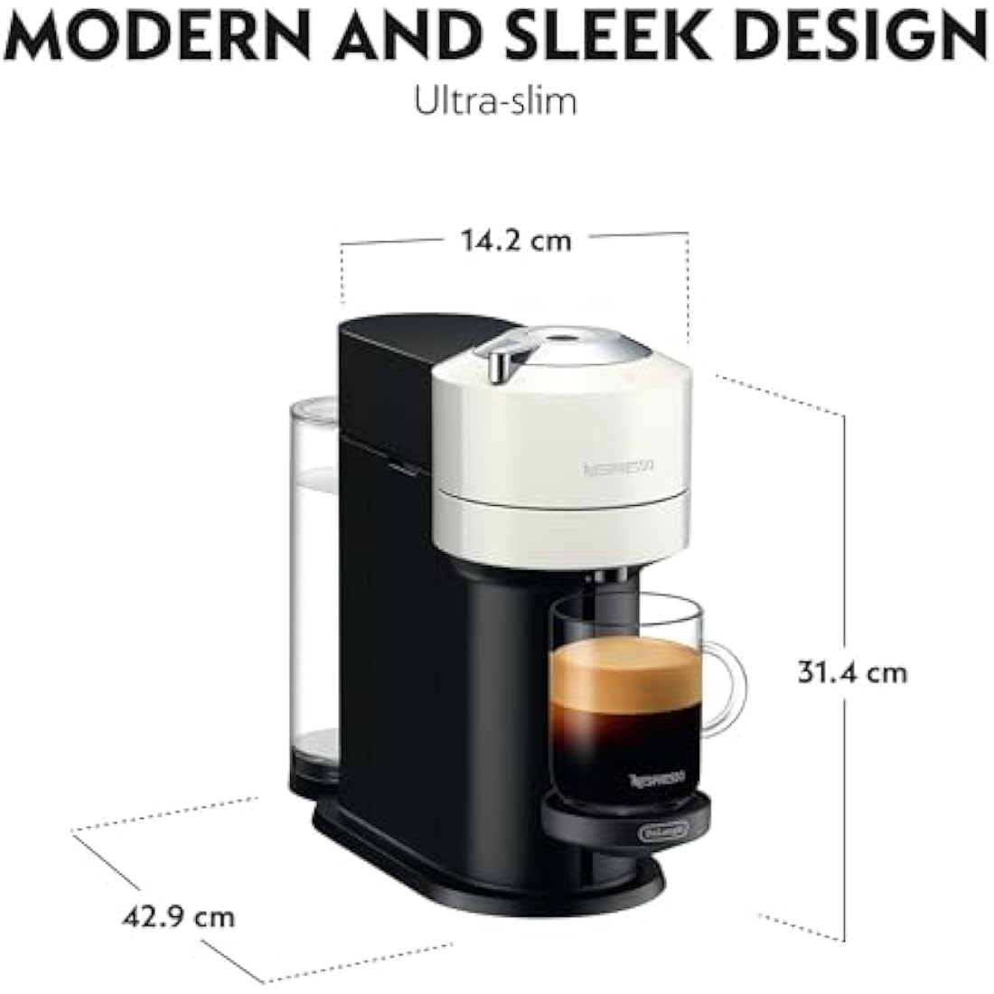 Nespresso Vertuo Next Coffee Machine by De'Longhi with Aeroccino Milk Frother, Over 30 Varieties of Pods, 6 Coffee Cup Sizes, Latte, Cappuccino, Starter Capsule Set Included, EN120.WAE, White