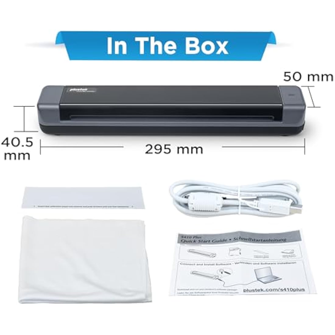 Plustek S410 Plus - Small USB Portable Sheet-Fed A4 Document Scanner for Windows 7 / 8 / 10 / 11 , OCR Software Include