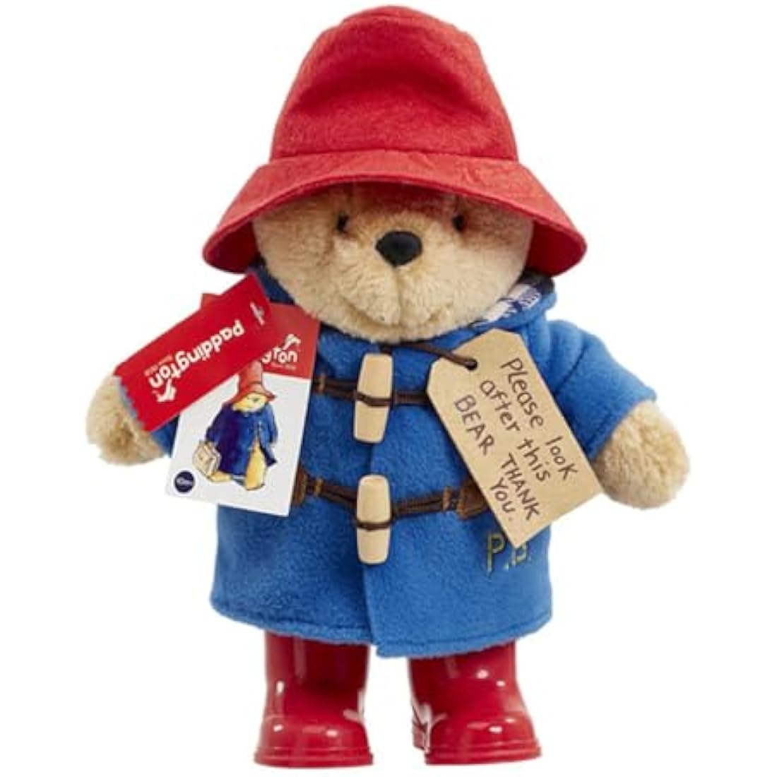 Rainbow Designs Classic Paddington Bear with Boots - 25cm Standing Plush Character - Soft & Cuddly Paddington Teddy Bear with Iconic Duffle Coat, Bush Hat & Shiny Red