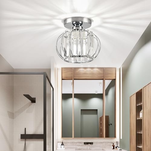 ZYDTRIP Crystals Ceiling Light Fixtures Chandelier, Small Semi Flush Mount Ceiling Light Fitting for Hallway Entrance Kitchen Bedroom Dining Rooms Living Rooms Bar (2 Pack Silver)