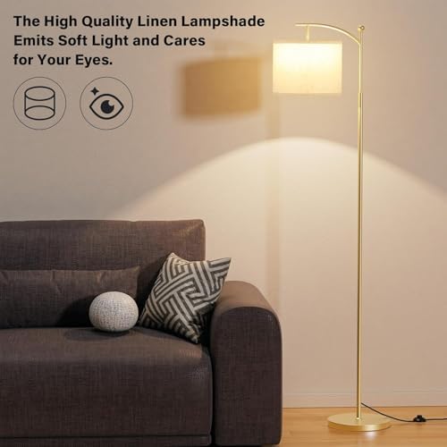 Aooshine Floor Lamps for Living Room with 3 Color Temperatures, Adjustable Tall Standing Lamp with Off White Shade and Gold lamp Hole(Bulb Included)