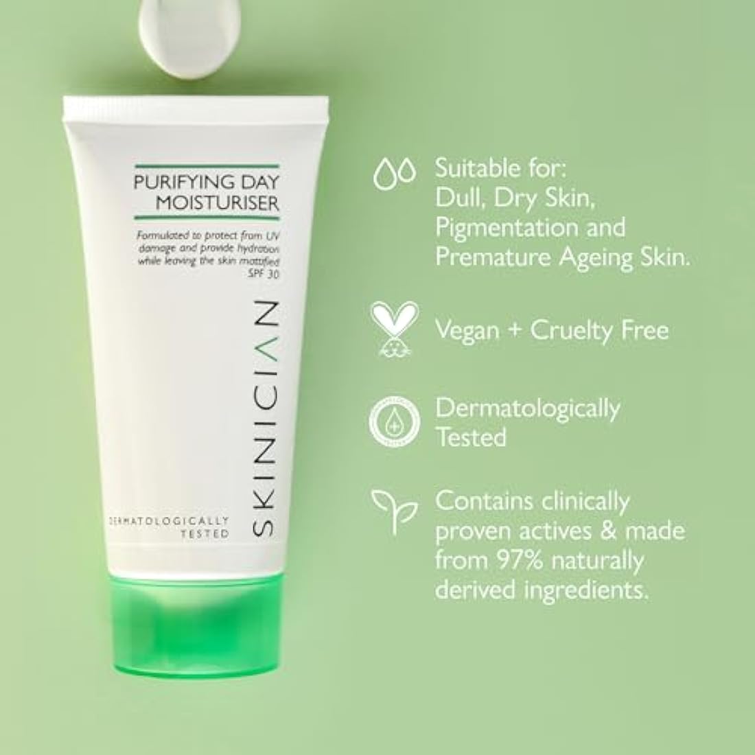 SKINICIAN Purifying Day Moisturiser SPF30 - Lightweight Moisturising Face Cream for Oily Skin - Mattifying Lotion - Anti-Wrinkle Face Moisturiser - Hydrating Formula Suitable for Problem Skin (50ml)