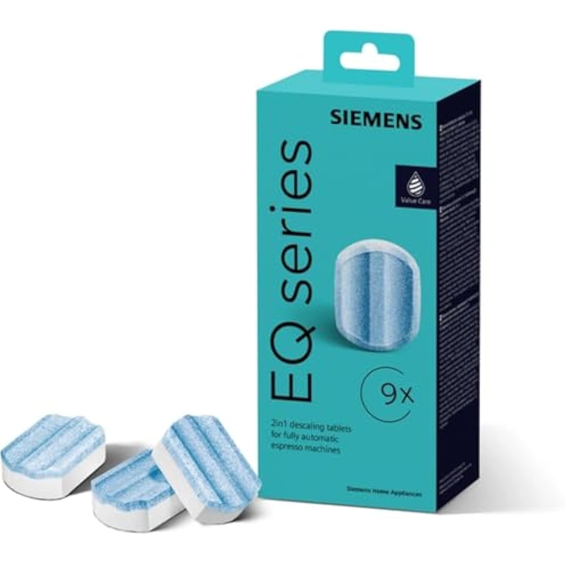 Siemens Multipack TZ80032A, 9 descaling tablets, protects against corrosion, suitable for fully automatic coffee machines of the EQ series, as well as built-in fully automatic machines