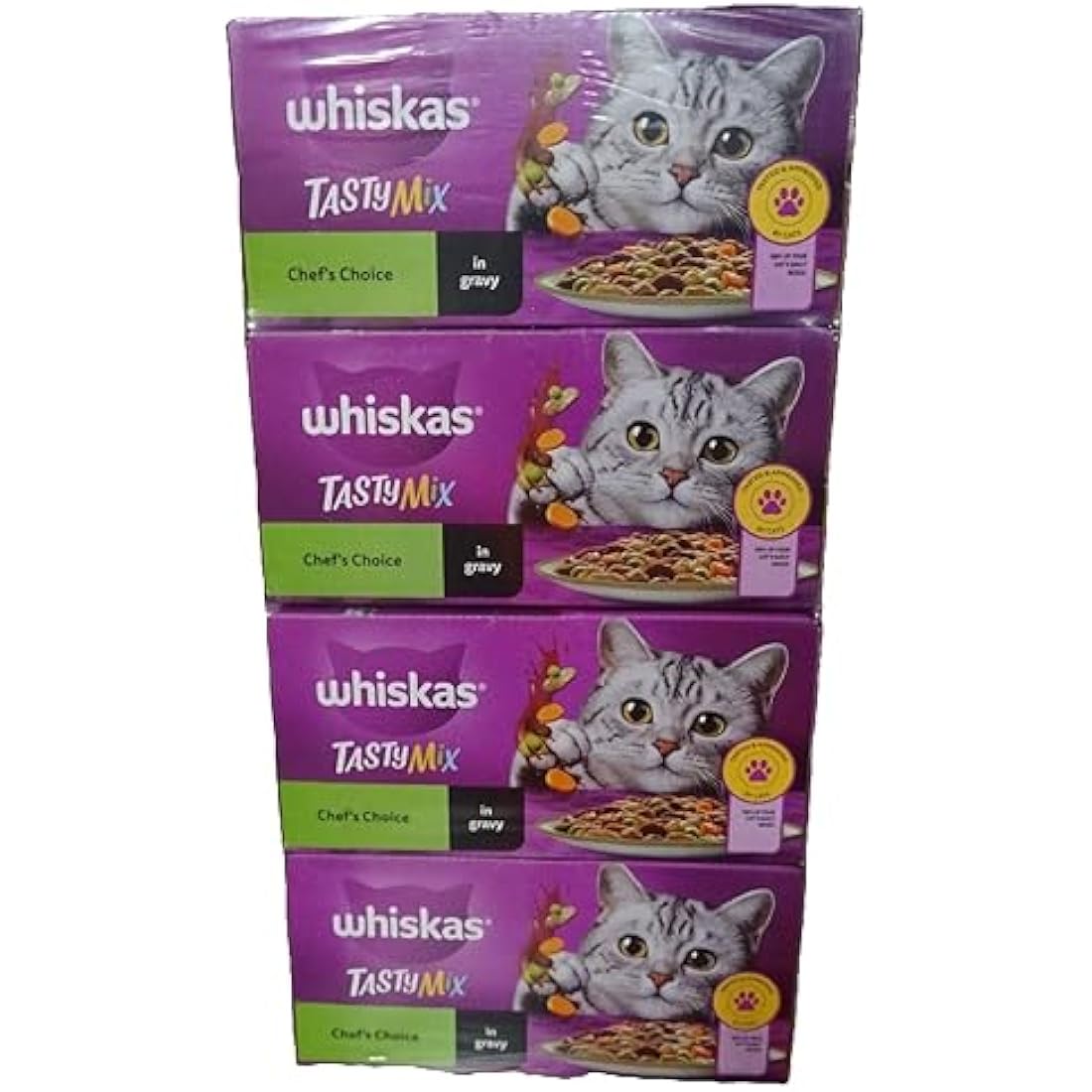 Whiskas Tasty Mix 1+ Chef`s Choice in Gravy 48x85g Pouches, Adult Cat Food, Pack of 4 (12x85g) - Packaging may vary
