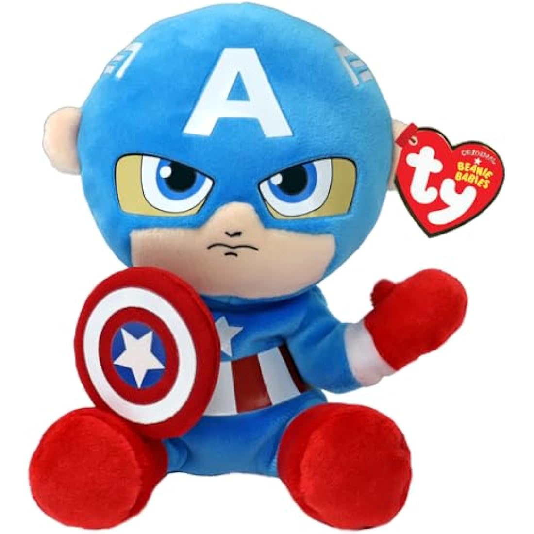 TY Captain America Marvel Avengers Beanie Babies Regular, Licensed Beanie Baby Soft Plush Toy, Collectible Cuddly Stuffed Teddy