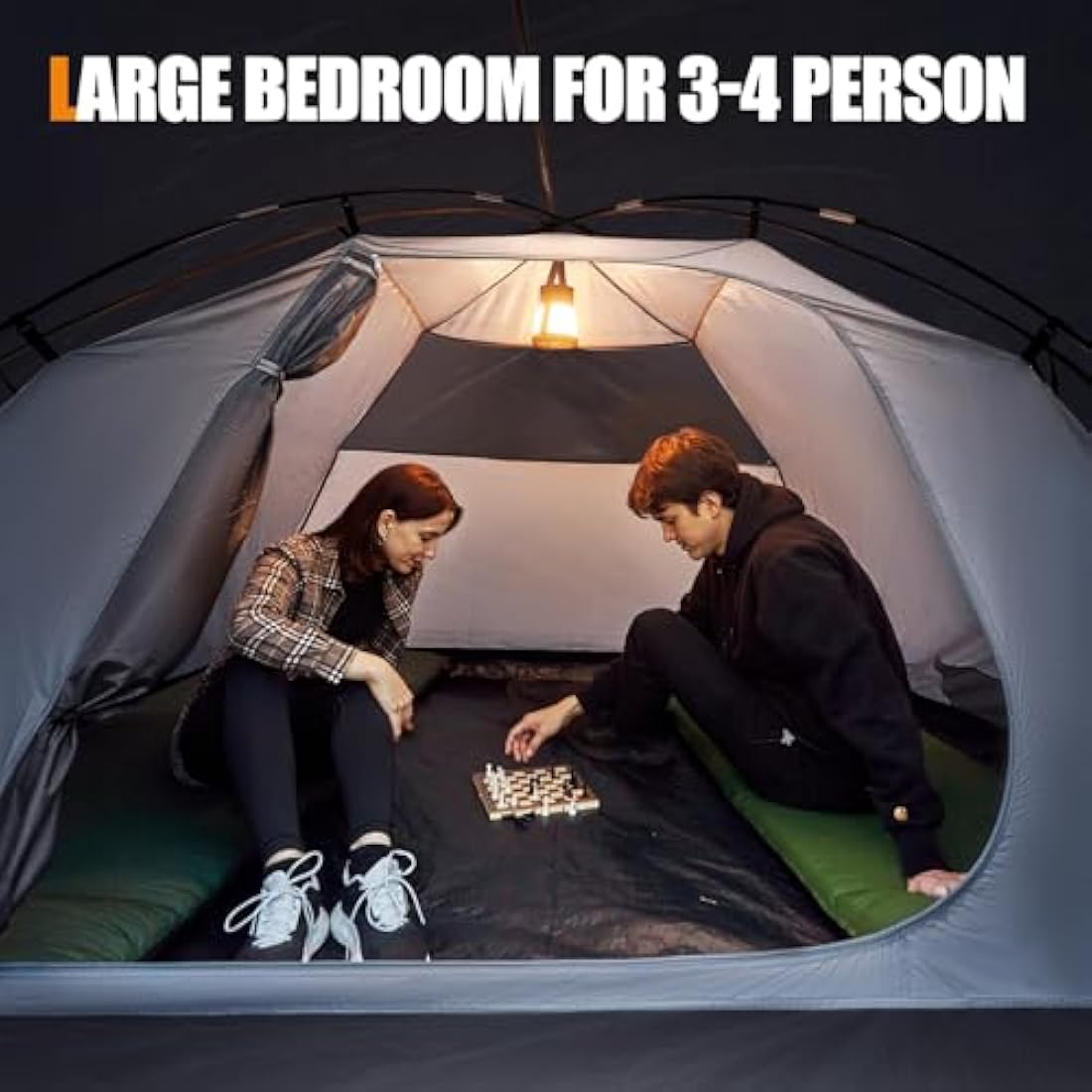 Portal 3-4 Man Tent with Porch, Camping Tent for 3 to 4 Persons with Sewn-in Groundsheet, 4000mm Waterproof Family Tent with Bedroom, Lightweight Dome Tent for Outdoor Garden Backpacking Hiking