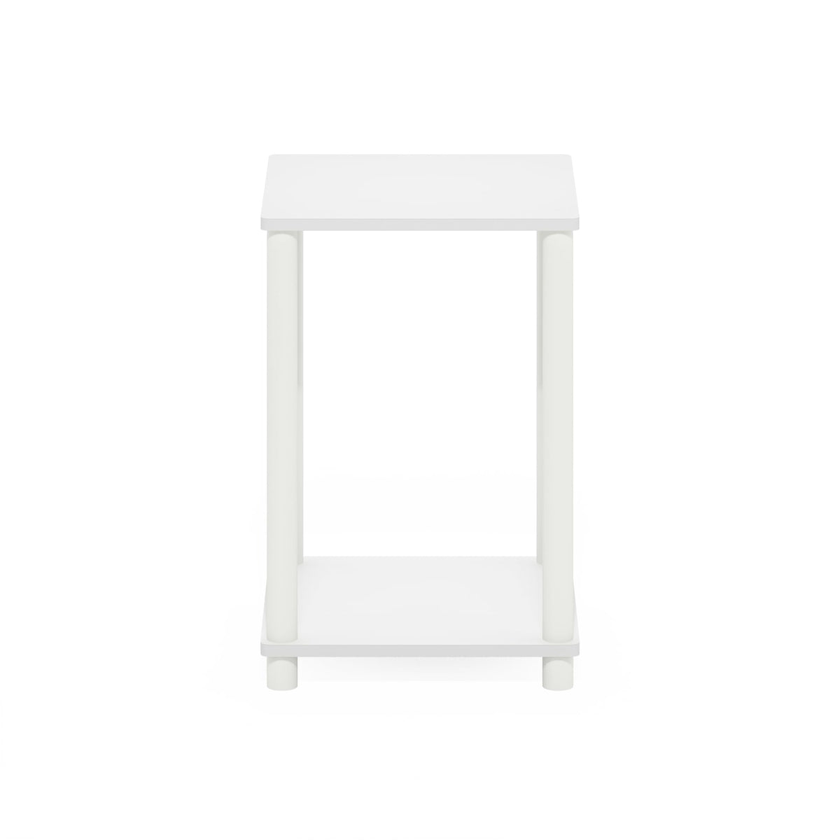 Furinno TURN-N-TUBE Side Table, 2-Tier End Table with Open Shelf, Toolless Night Stand, Bedside Table, for Living Room, Bedroom, White/White