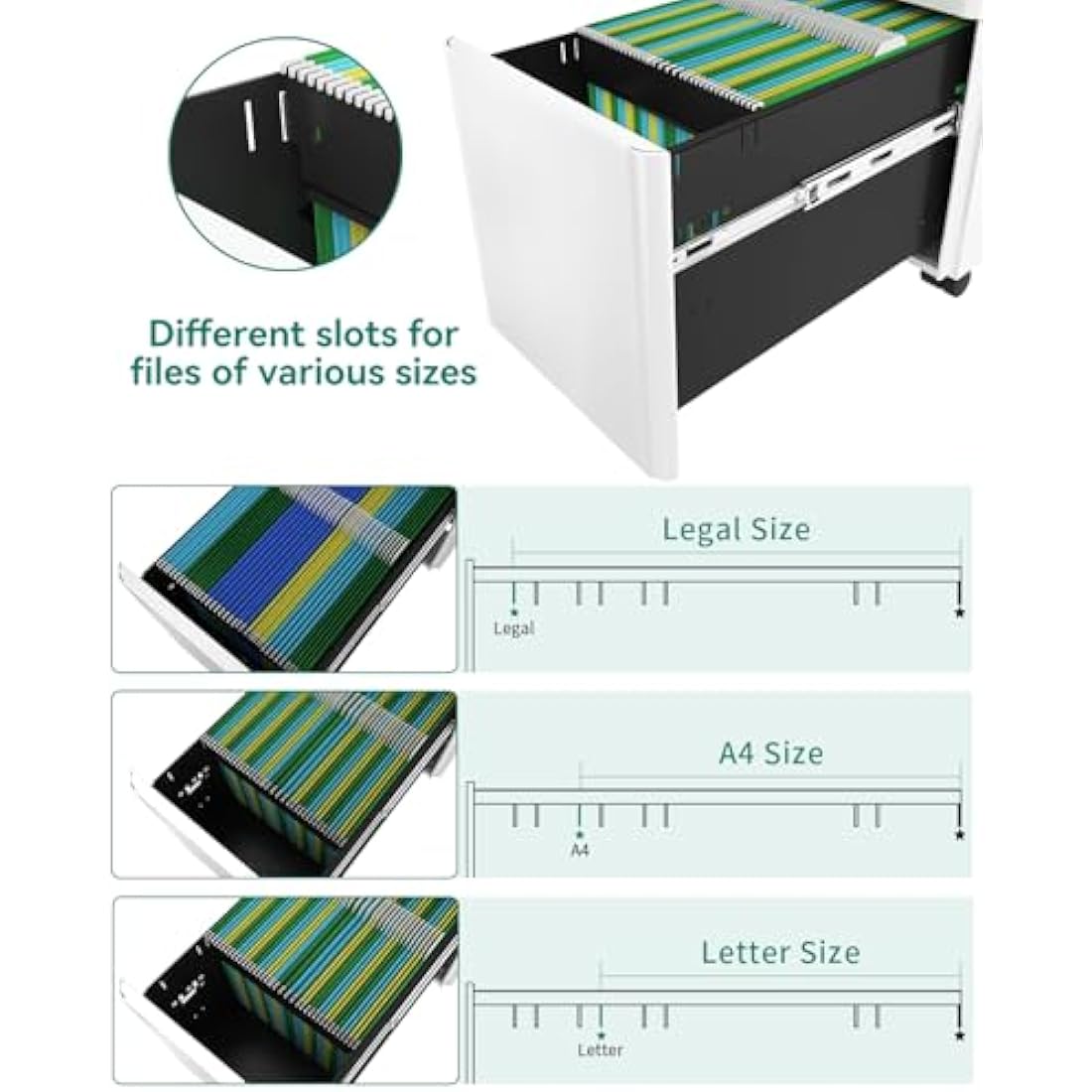 YITAHOME 3-Drawers Filing Cabinet Lockable, Home Office Mobile File Cabinets with Wheel, Under Desk File Office Cabinet for Letter/Legal/A4, Fully Assembled, White, 30 x 45 x 61cm