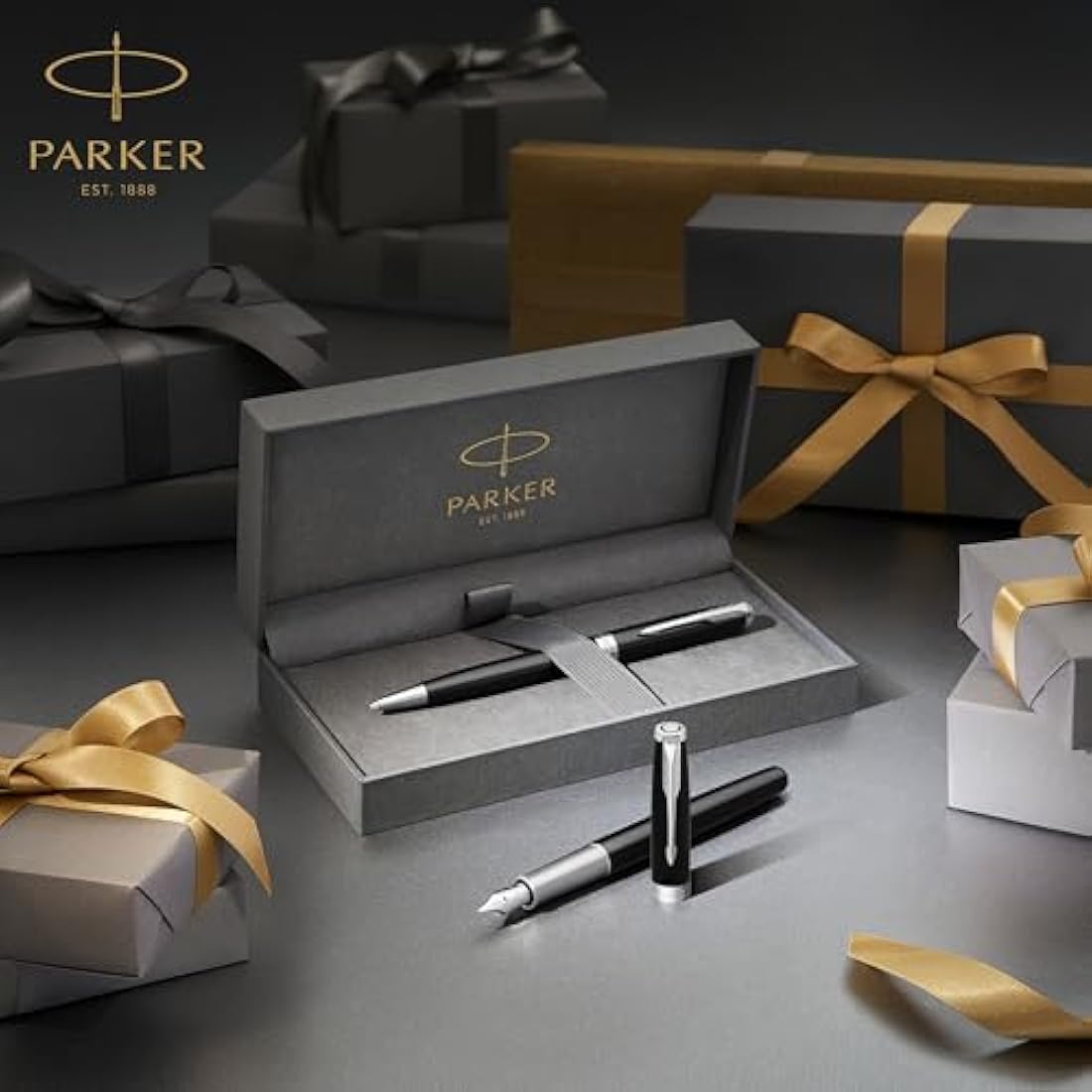 PARKER Sonnet Ballpoint Pen | Premium Metal and Blue Satin Finish with Chrome Trim | Medium Point with Black Ink Refill | Gift Box