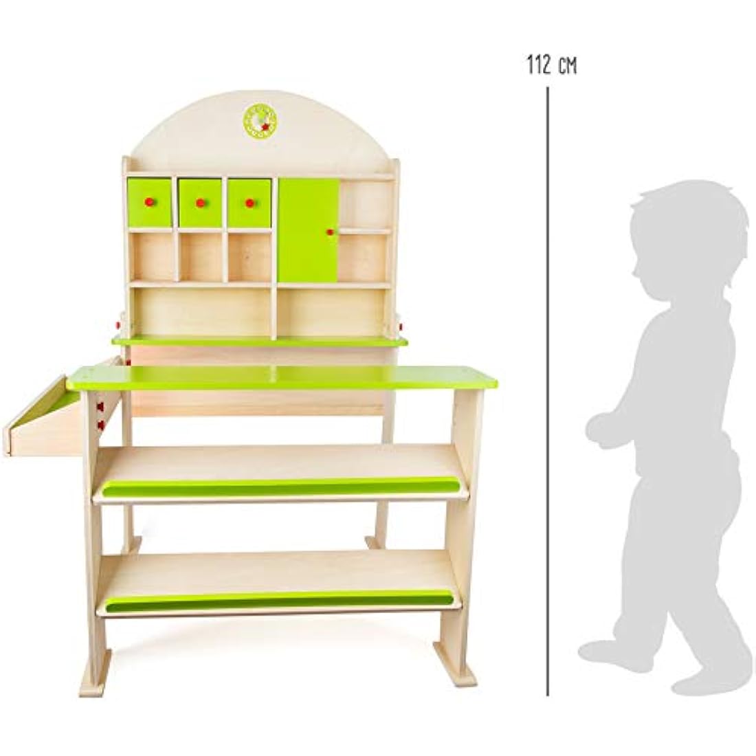 small foot 10587 "Market day" wooden stall with compartments and doors for goods of the merchant shop, from 3 years old