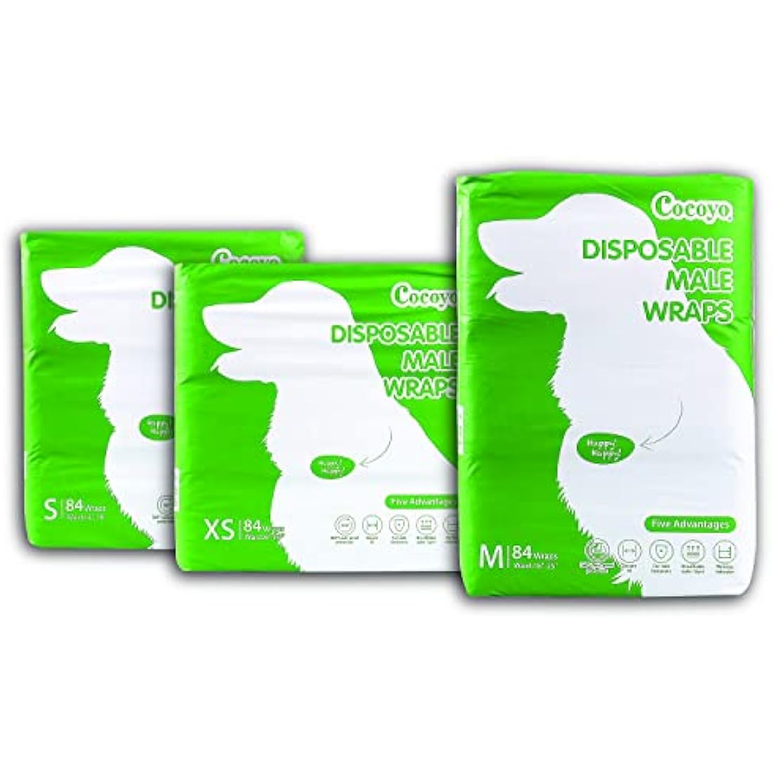 COCOYO Disposable Male Dog Wraps, 84 Count (XS)