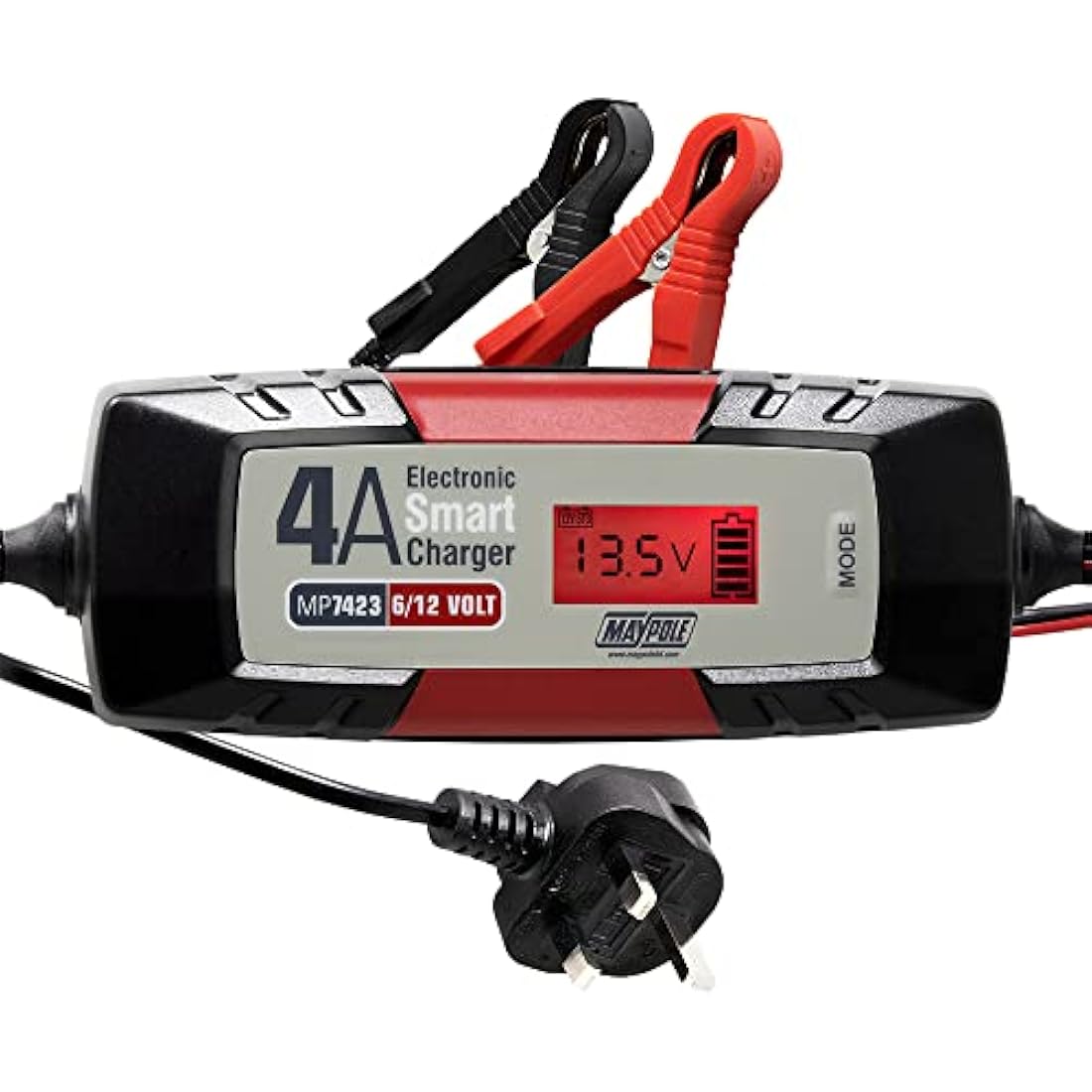 Maypole 4A Dual Voltage 6/12V Electronic Smart Car Battery Charger Fully Automatic 5 Stage Charging Cycle Lead Acid AGM
