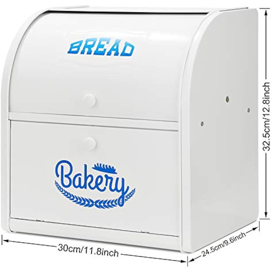 Hossejoy Metal Bread Box, Double Compartment Roll Top Countertop Bread Storage, Bread Bin Container Holder, Double Layer Breadbox Holds for your Kitchen Counter(White)