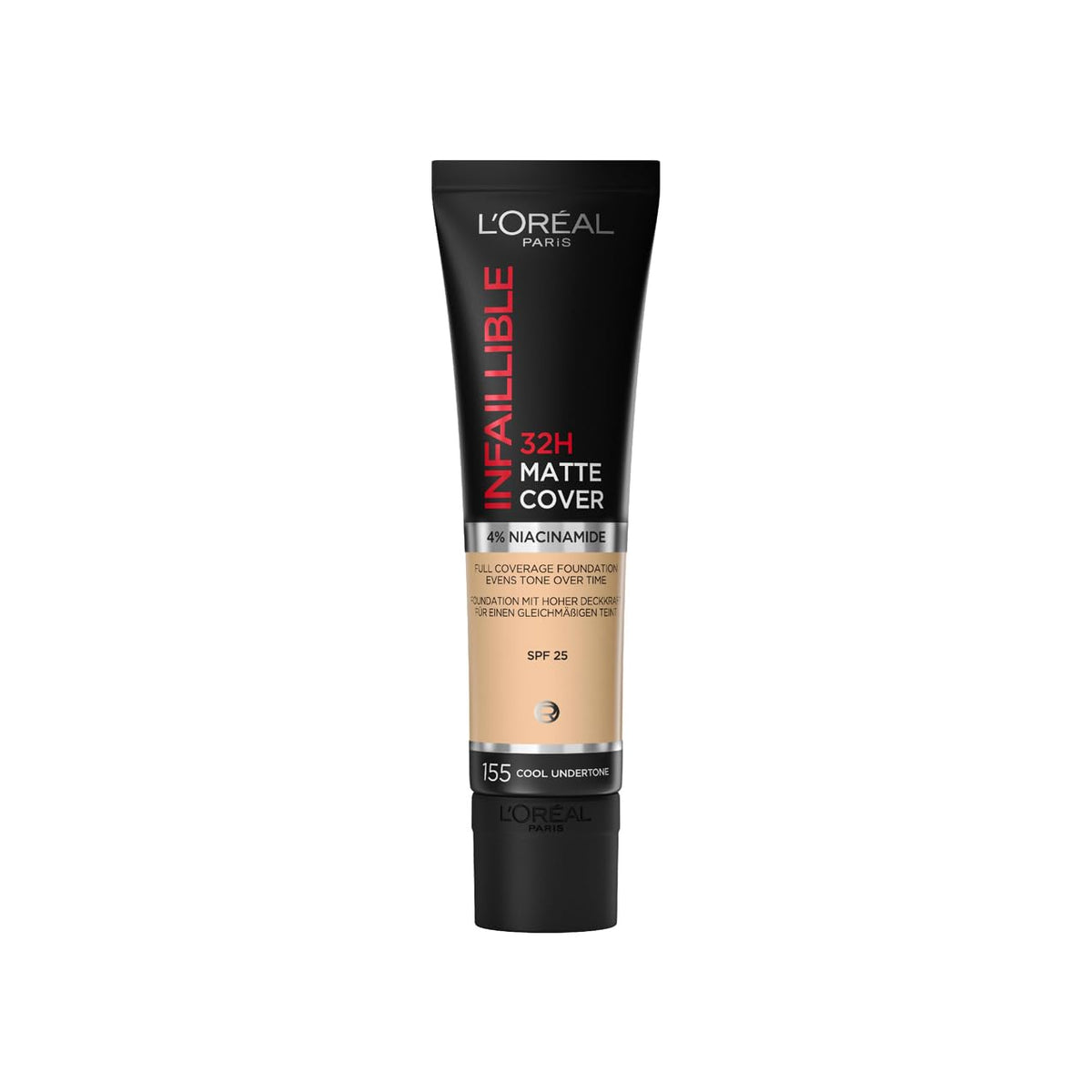 L'Oreal Paris Cover Liquid Foundation, With 4% Niacinamide, Long Lasting, Natural Finish, Available In 20 Shades, Spf 25, Infallible 32H Matte Cover,