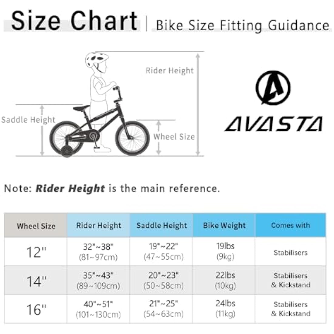 AVASTA 12 14 16 Inch Kids Bike BMX Style Bicycle with Stabilisers & Kickstand & Bell for 2-8 Years Old Boys Girls, Multiple Colors