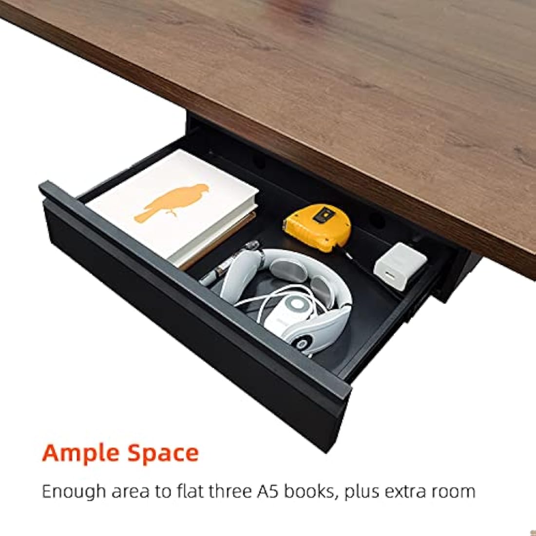 OSteed Large Under Desk Drawer 45cm Metal Black, Pull-out Shelf Organiser, Under Shelf Drawer with Large Slide Extension, Desk Extender Mount Under Flat Wooden Table or Workbench, Normal_Version
