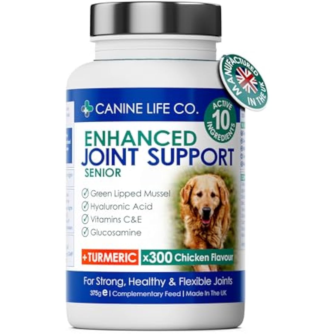 Senior Dog Joint Supplement High Strength With Turmeric Glucosamine & Green Lipped Mussel | For Older Stiffer Dogs Age 8+ | 300 Chewable Tablets | Made In The UK (1 Pot (300 Tablets))