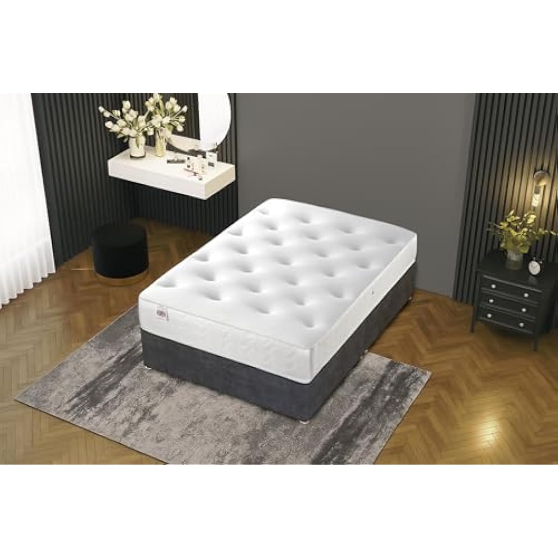 Bed Centre Ziggy Grey Plush Sprung Memory Foam Divan Bed with Mattress – Single (90×190 cm) | No Headboard, No Drawers | UK Made