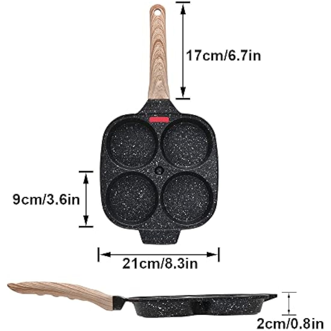 Bobikuke Pancake Pan Non Stick, 4 Hole Egg Frying Pan with Lid Burger Pan Multi Aluminum Fried Egg Pan for Breakfast - Black