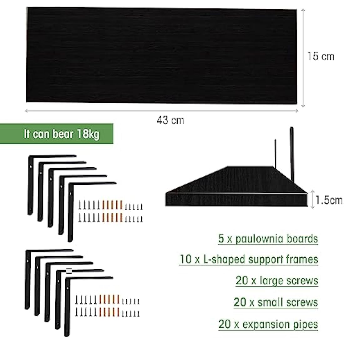 Mardili Shelves Wood Wall Mounted Shelf, Rustic Shelves Set of 5(Black)