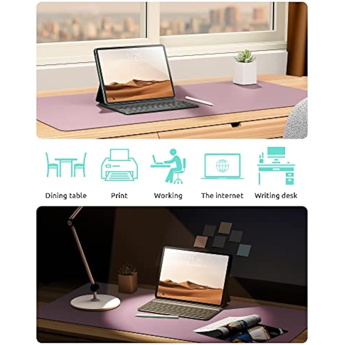 YSAGi Leather Desk Mat, Large Mouse Mat, Non-Slip Desk Pad, Waterproof PU Leather Table Protector Writing Pad for Office and Home (90 x 43 cm, Pale Mauve)