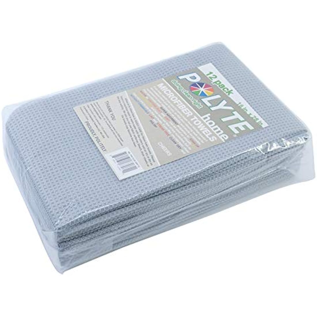 POLYTE Premium Microfibre Kitchen Dish Tea Towel Waffle Weave (Gray, 40x71) 12 Pack