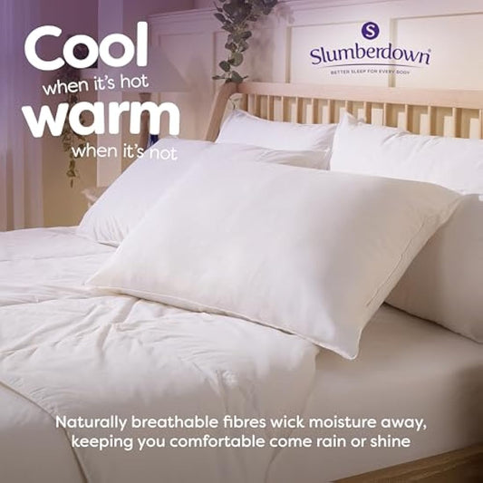 Slumberdown 100% British Wool Pillow 1 Pack - Naturally Cooling & Moisture-Wicking for Hot Sleepers, Luxury Back & Side Sleeper Pillow - Hypoallergenic Cotton Cover, UK-Made (48 x 74cm)